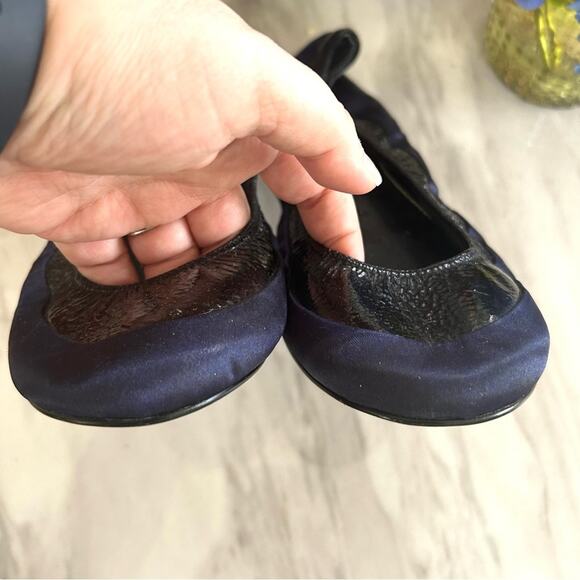 Linea Paolo Navy Satin & Black Patent Leather Ballet Flat - Picture 4 of 7